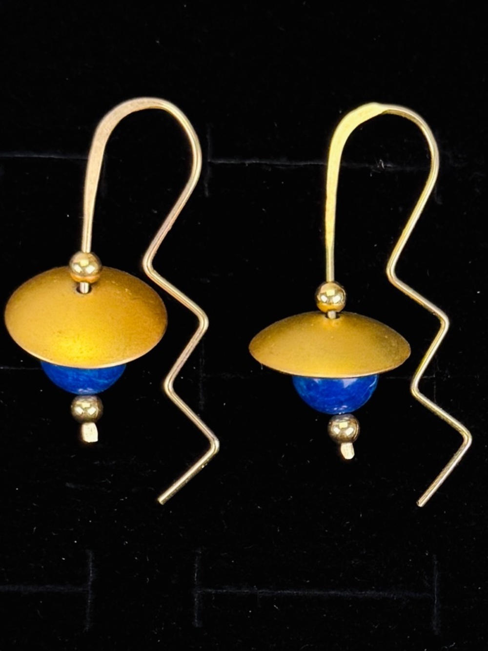 Goldtone & Blue Lapis Drop Geometric Pierced Earrings
